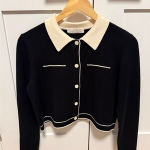 OAK + FORT Black and Cream Collared Cardigan